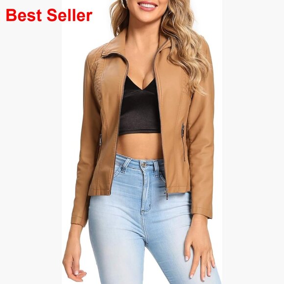 Jackets & Blazers - Faux Leather Jacket, Quilted Zip Up Coat, Casual Fashion Outerwear